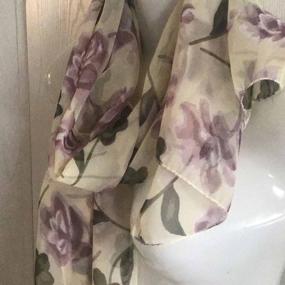 Scarf floral sheer light purple cream and green. Versatile light weight